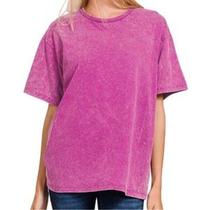 "The Kia" Plum Mineral Wash
Short Sleeve Top  NWOT🫶